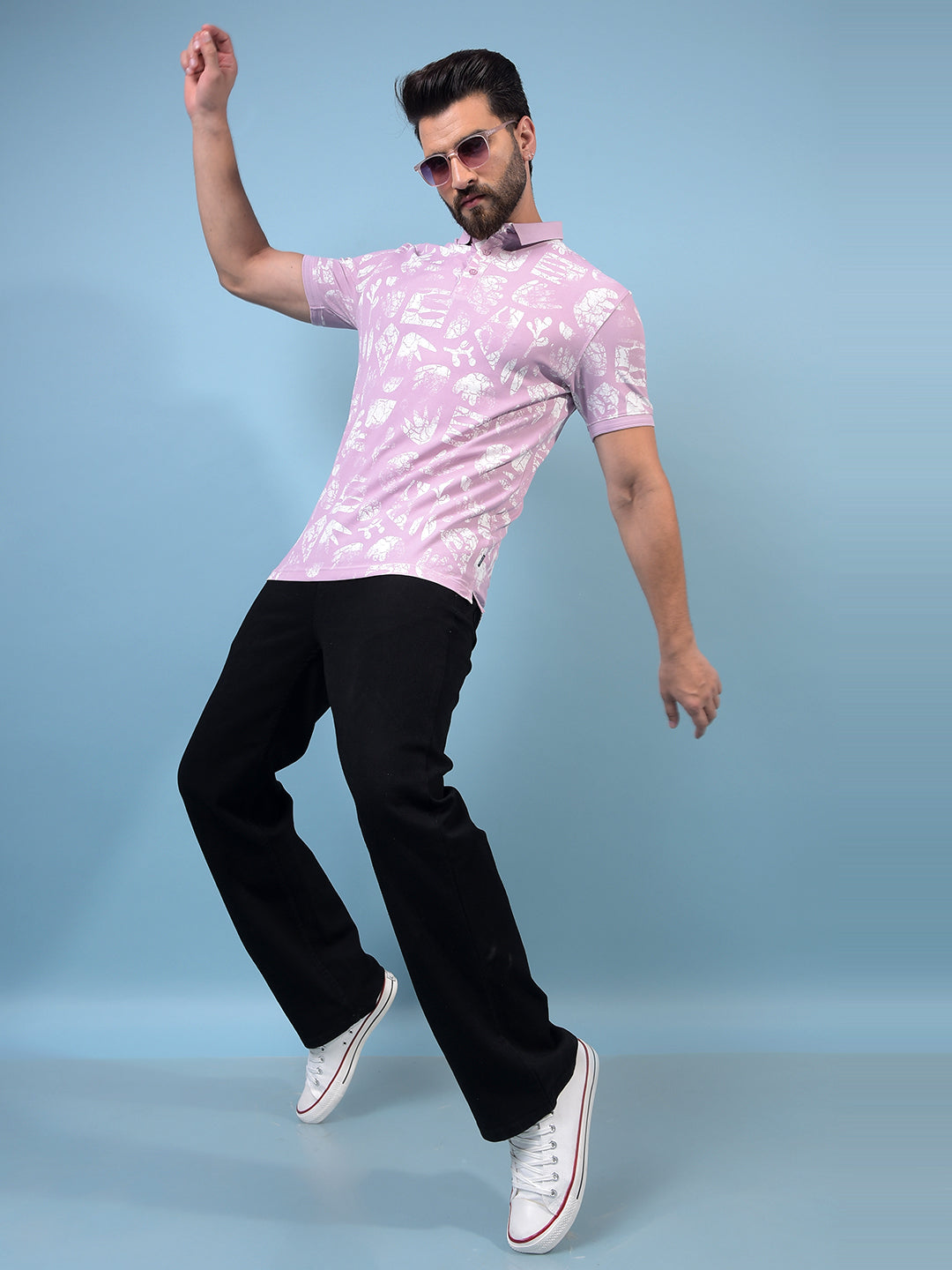 Men's Pink Printed Polo Neck T-Shirt-Men T-Shirts-Crimsoune Club