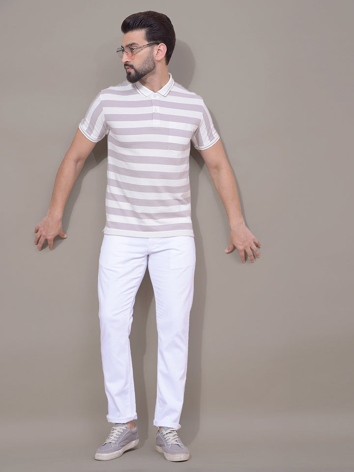 Purple Horizontal Stripes Polo Neck T-Shirt-Men T-Shirts-Crimsoune Club