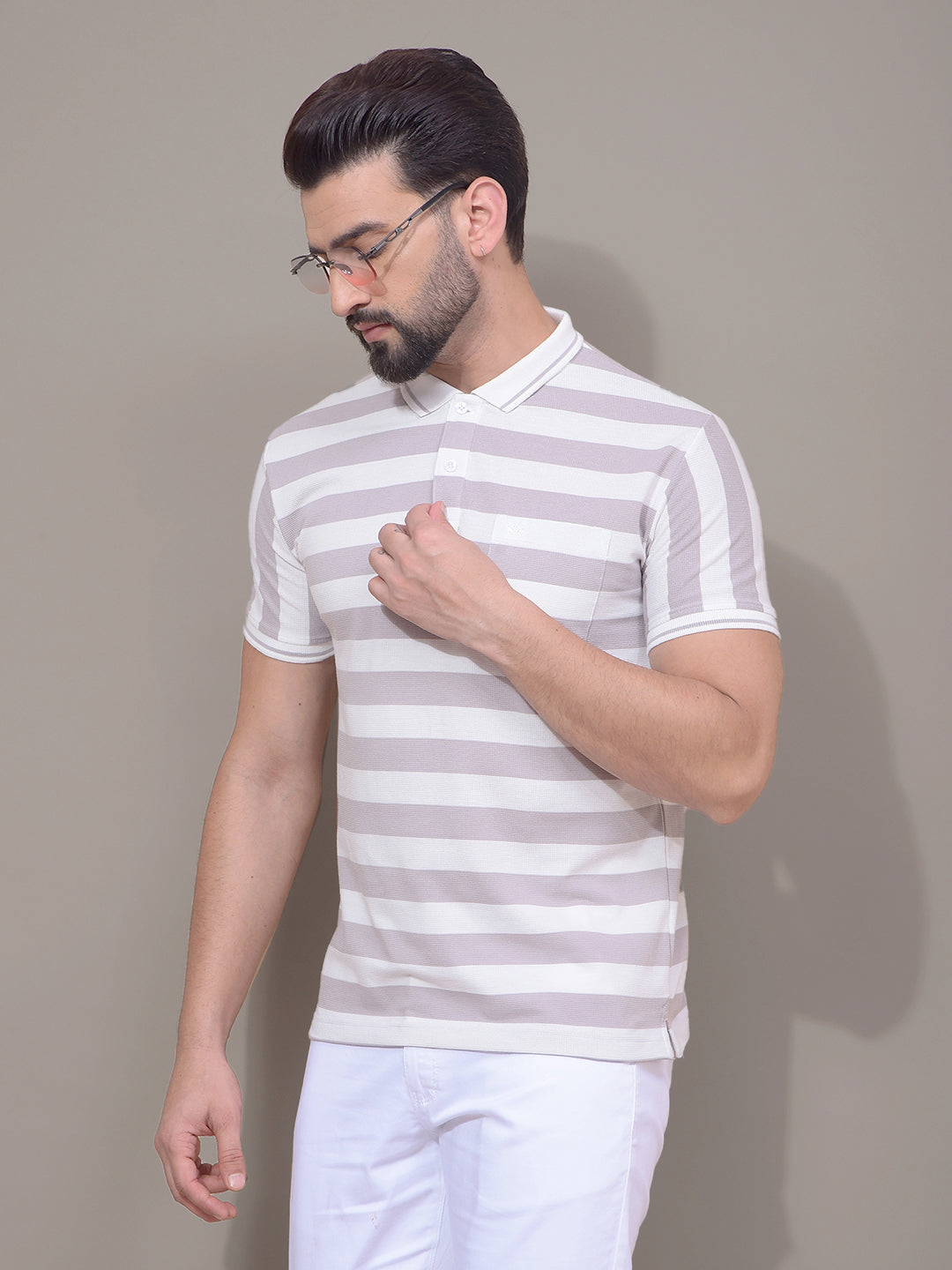 Purple Horizontal Stripes Polo Neck T-Shirt-Men T-Shirts-Crimsoune Club