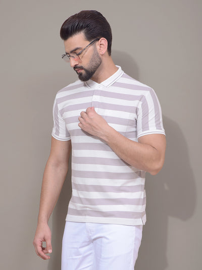 Purple Horizontal Stripes Polo Neck T-Shirt-Men T-Shirts-Crimsoune Club