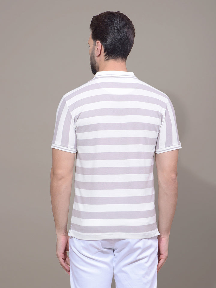 Purple Horizontal Stripes Polo Neck T-Shirt-Men T-Shirts-Crimsoune Club