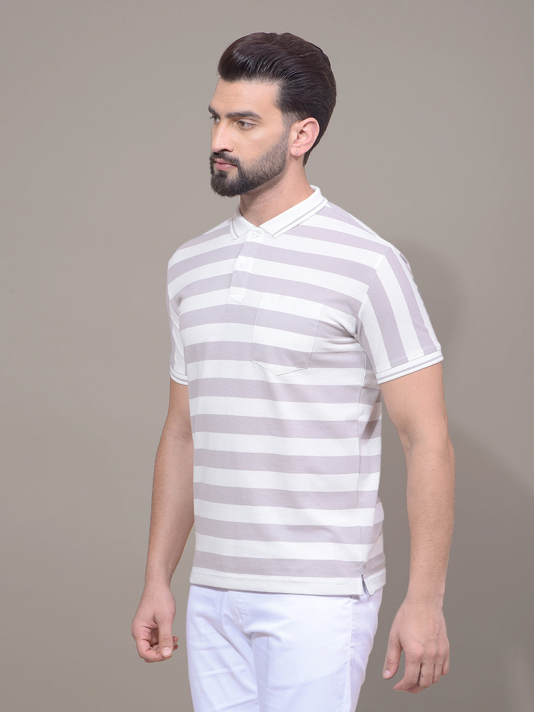 Purple Horizontal Stripes Polo Neck T-Shirt-Men T-Shirts-Crimsoune Club