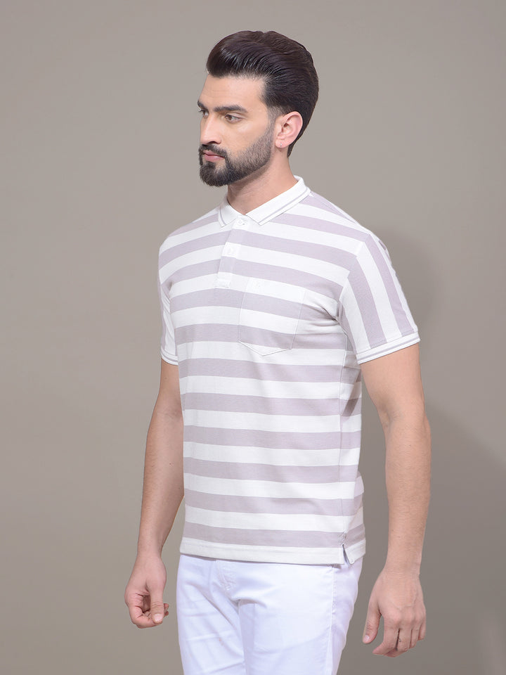 Purple Horizontal Stripes Polo Neck T-Shirt-Men T-Shirts-Crimsoune Club