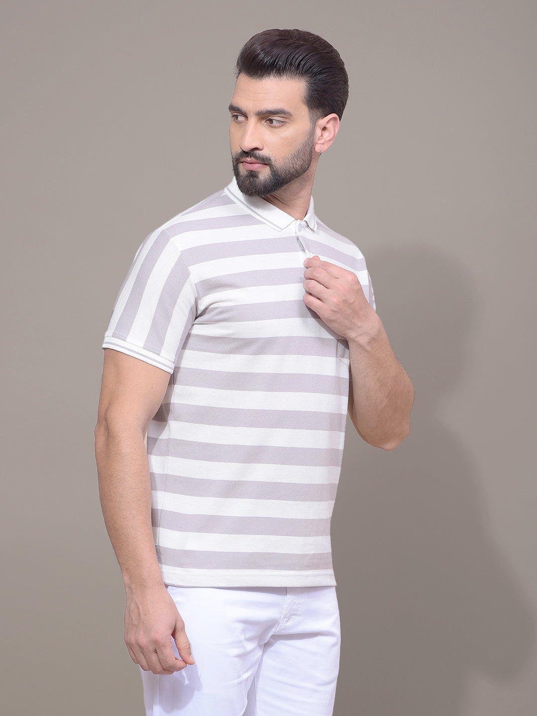 Purple Horizontal Stripes Polo Neck T-Shirt-Men T-Shirts-Crimsoune Club