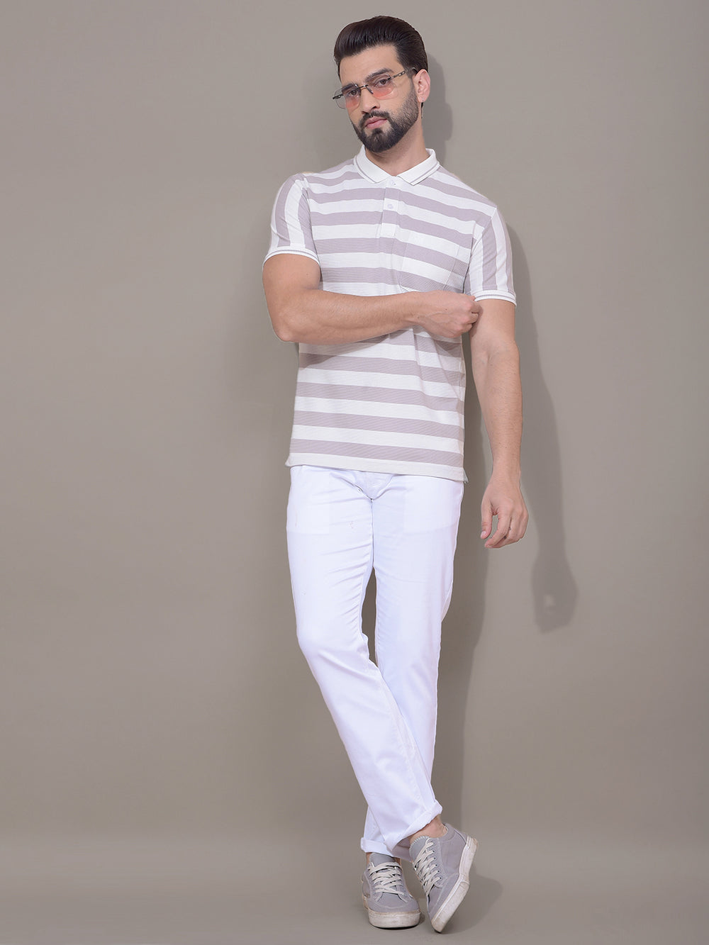 Purple Horizontal Stripes Polo Neck T-Shirt-Men T-Shirts-Crimsoune Club