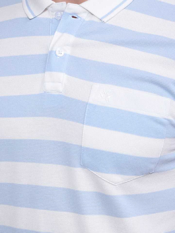Blue Horizontal Stripes Polo Neck T-Shirt-Men T-Shirts-Crimsoune Club