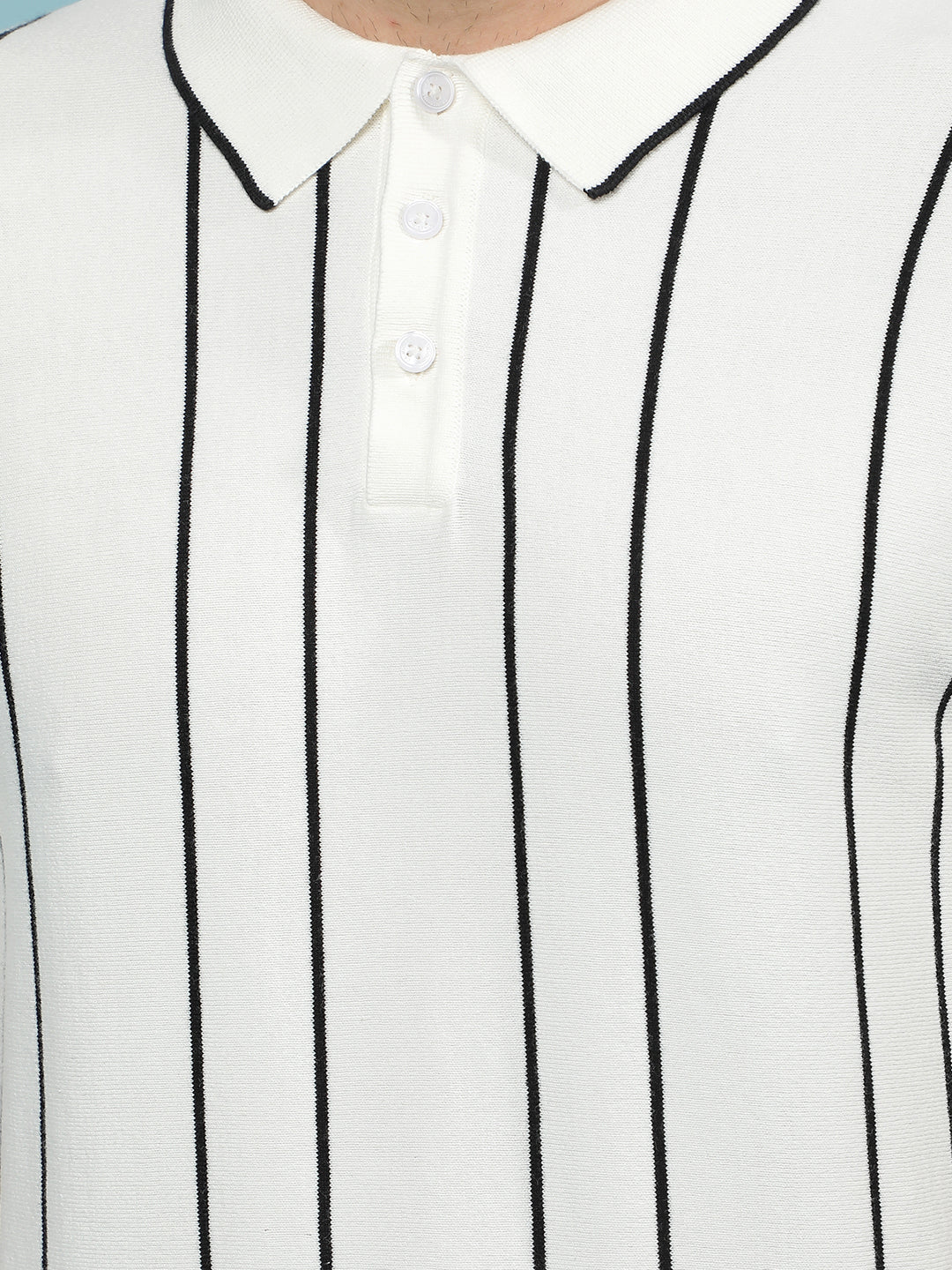 White Vertical Stripes Polo-Neck T-Shirt-Men T-Shirts-Crimsoune Club