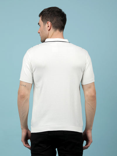 White Vertical Stripes Polo-Neck T-Shirt-Men T-Shirts-Crimsoune Club