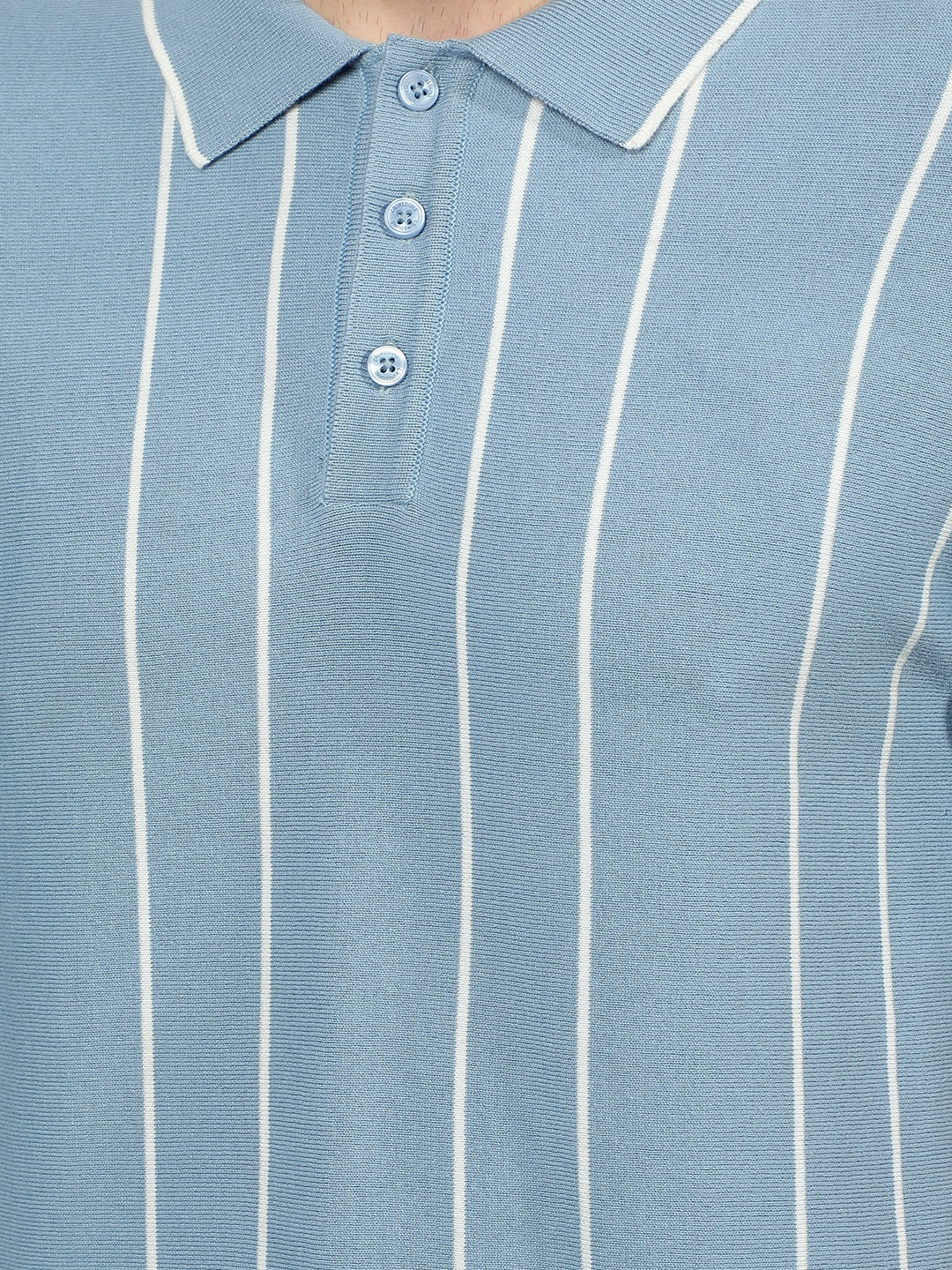 Blue Vertical Stripes Polo-Neck T-Shirt-Men T-Shirts-Crimsoune Club