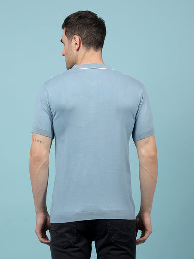 Blue Vertical Stripes Polo-Neck T-Shirt-Men T-Shirts-Crimsoune Club