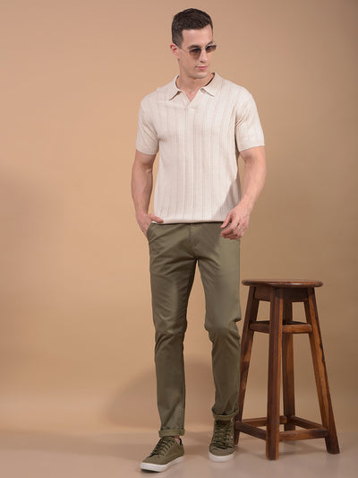 Beige Vertical Stripes Polo Neck T-Shirt-Men T-Shirts-Crimsoune Club