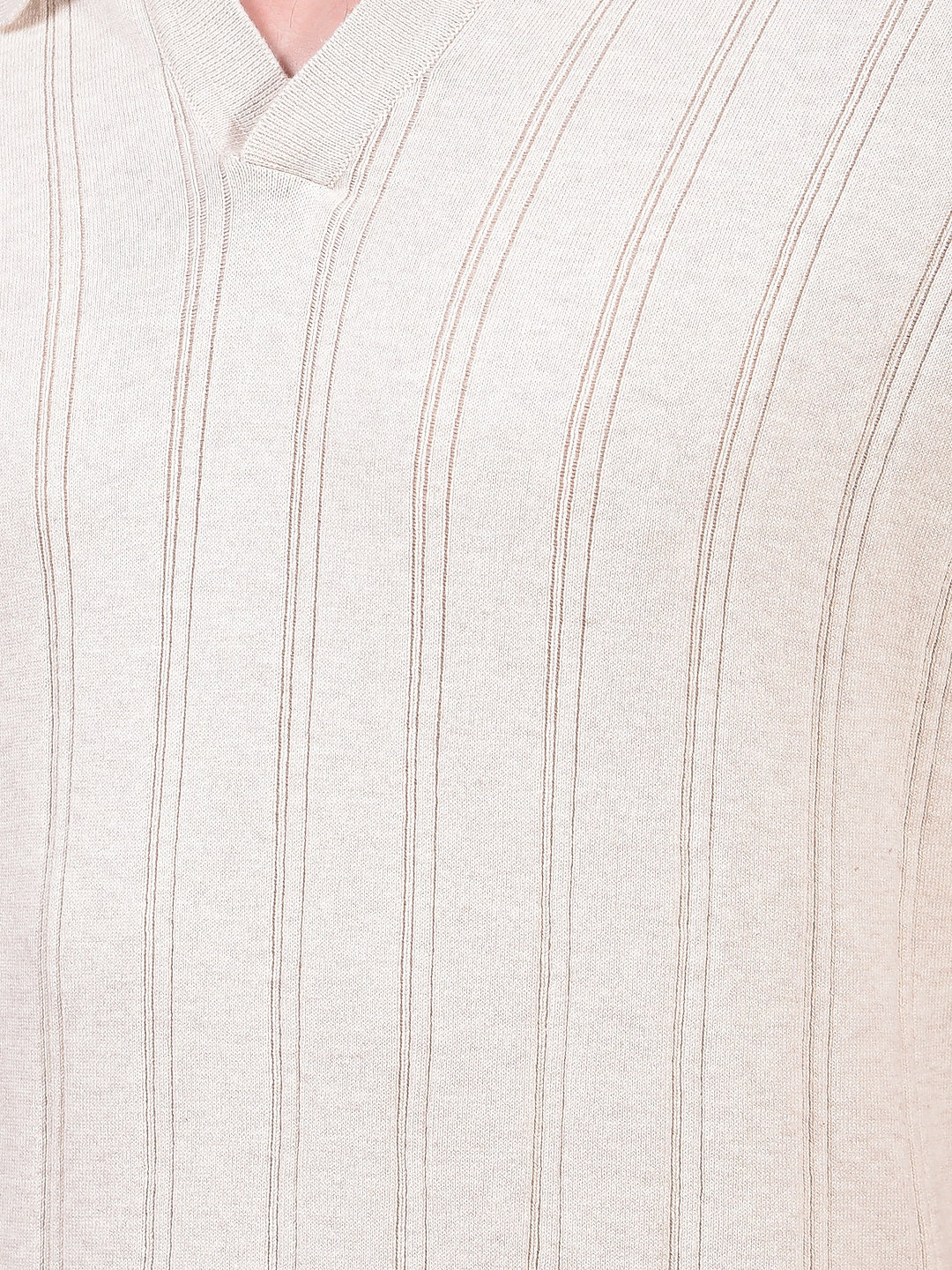 Beige Vertical Stripes Polo Neck T-Shirt-Men T-Shirts-Crimsoune Club