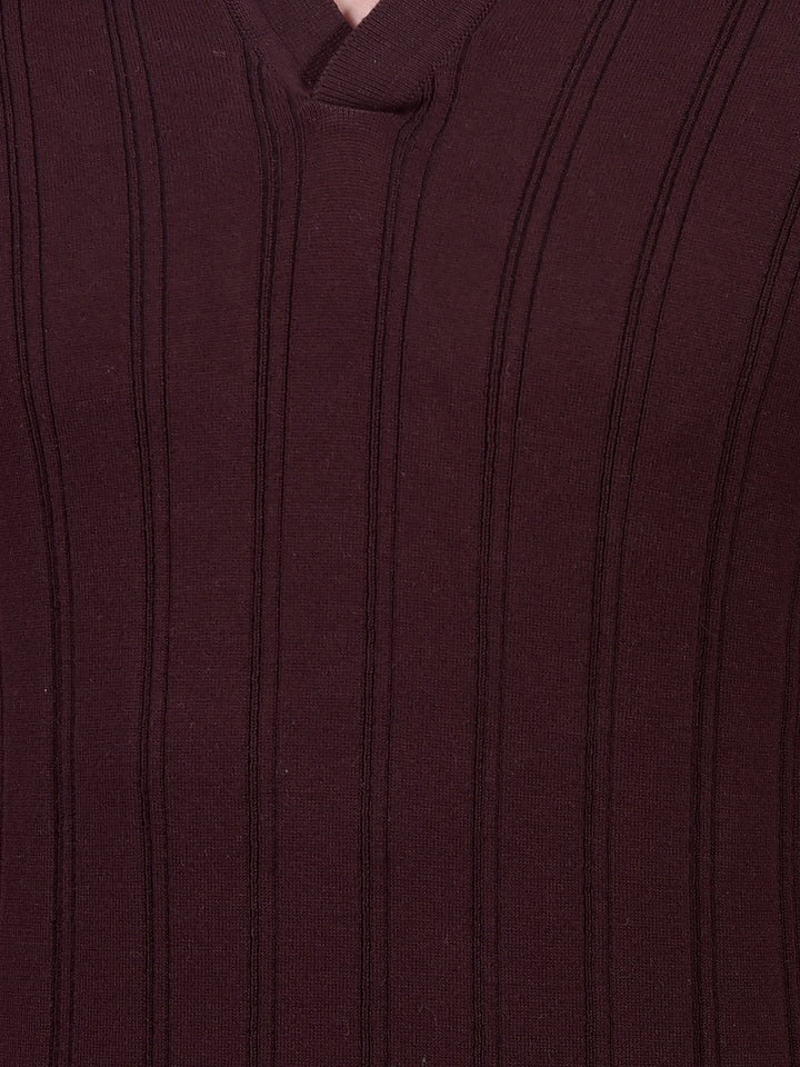 Wine Vertical Stripes Polo Neck T-Shirt-Men T-Shirts-Crimsoune Club