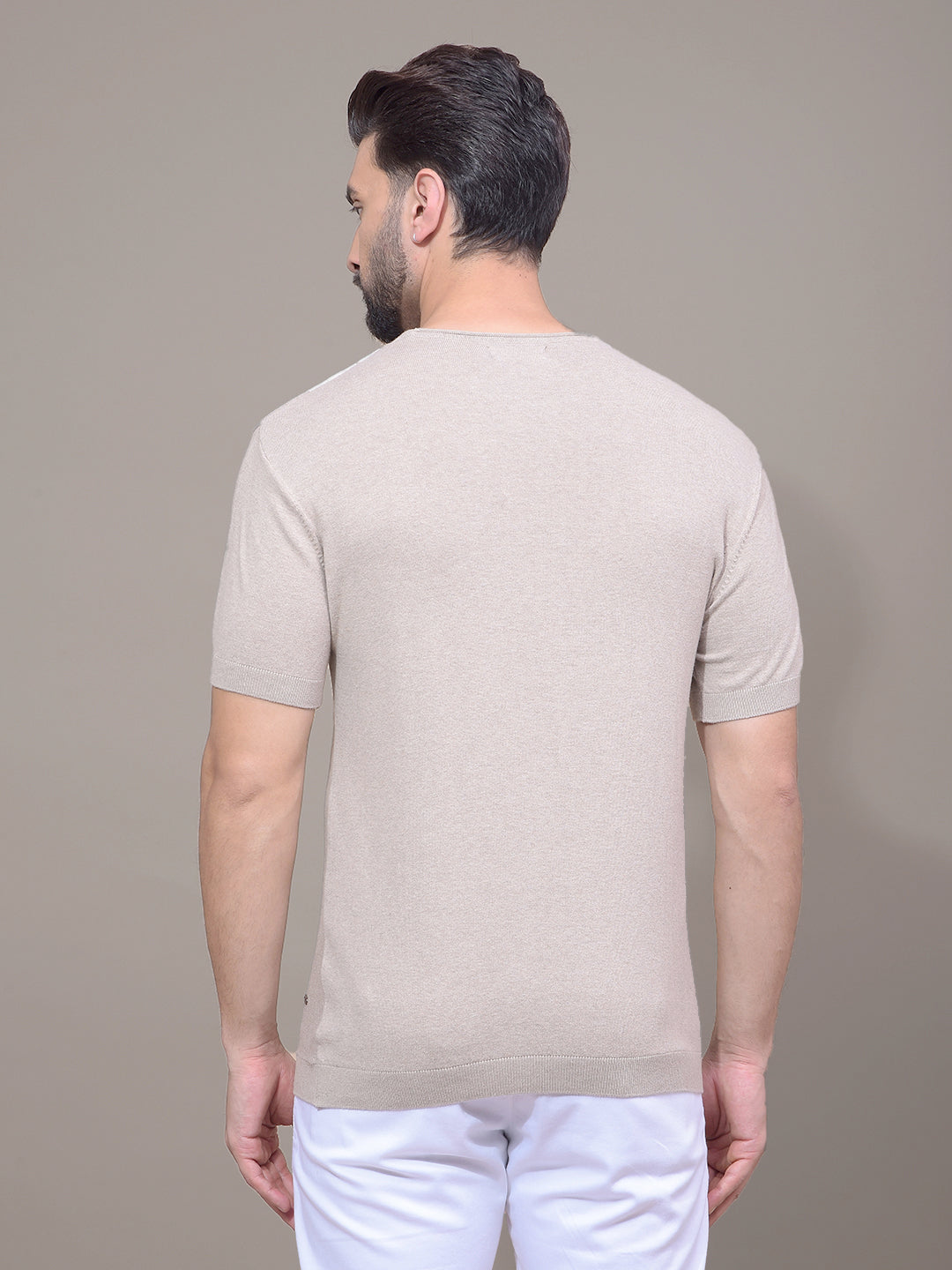 Beige Vertical Stripes T-Shirt-Men T-Shirts-Crimsoune Club