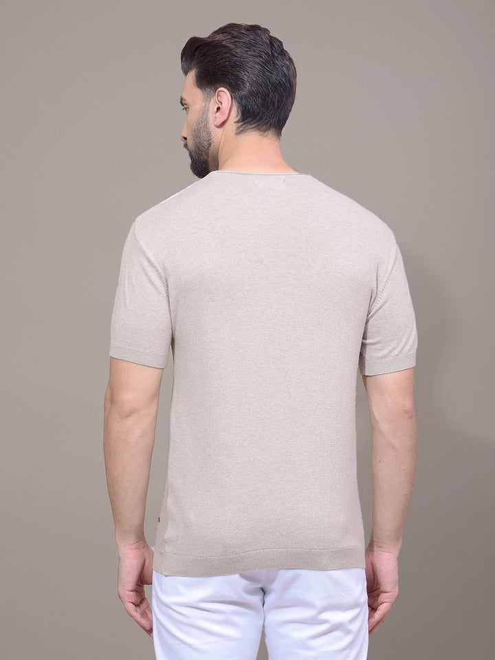 Beige Vertical Stripes T-Shirt-Men T-Shirts-Crimsoune Club