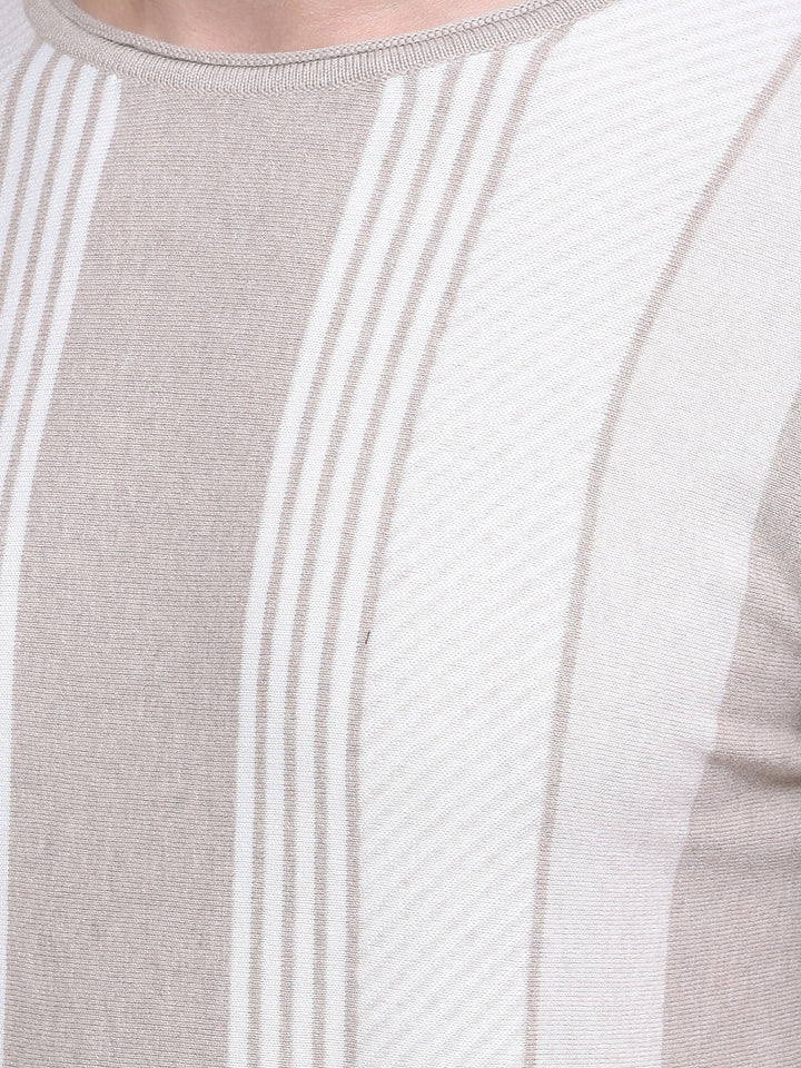 Beige Vertical Stripes T-Shirt-Men T-Shirts-Crimsoune Club