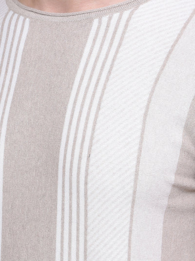 Beige Vertical Stripes T-Shirt-Men T-Shirts-Crimsoune Club