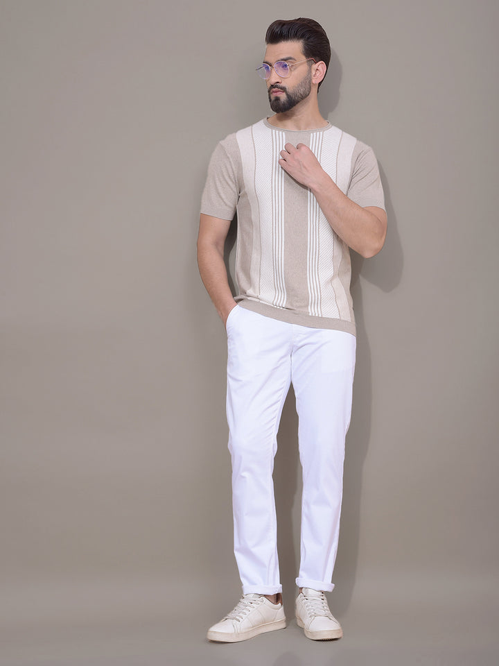 Beige Vertical Stripes T-Shirt-Men T-Shirts-Crimsoune Club