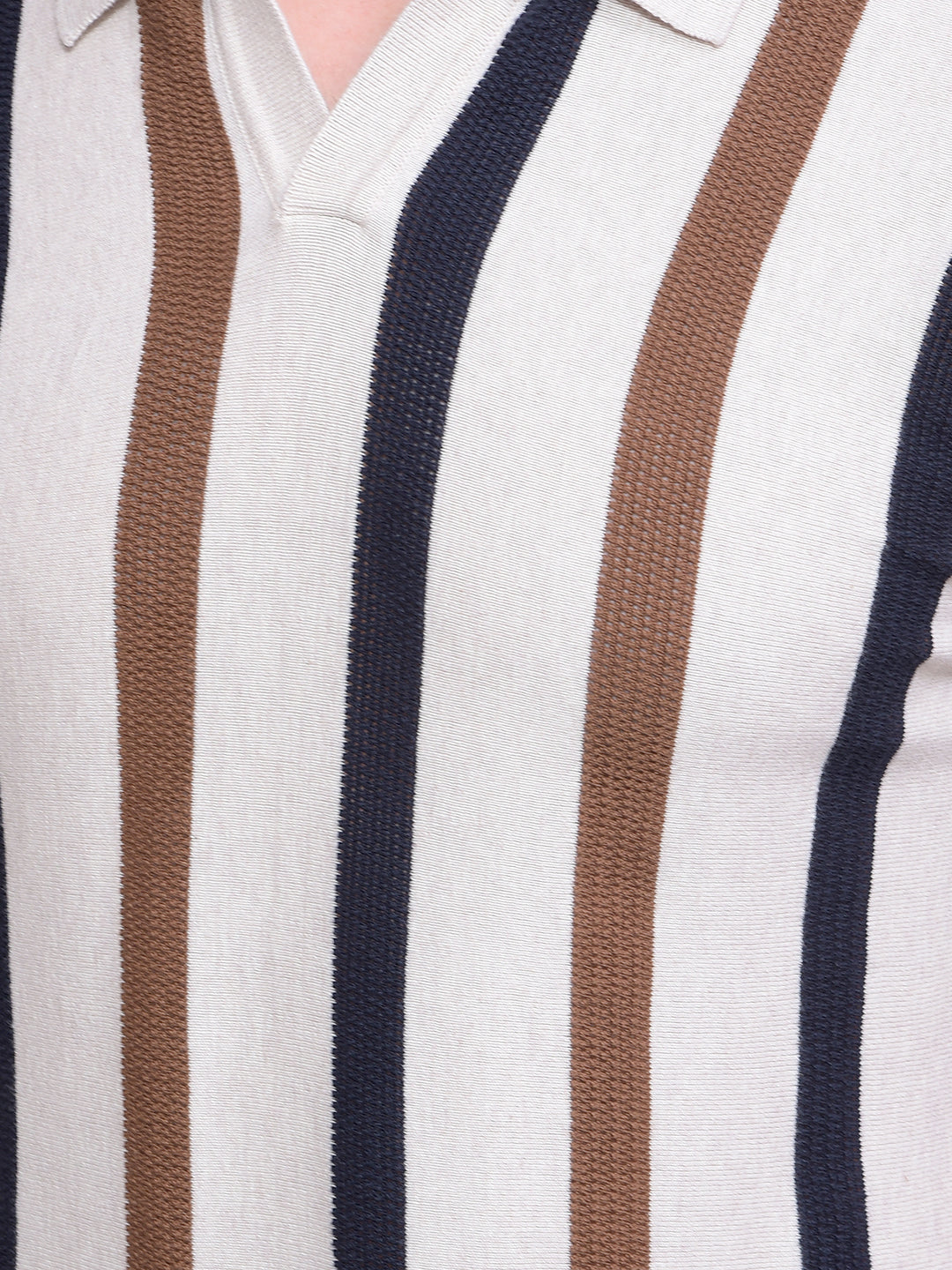 Beige Vertical Stripes Polo Neck T-Shirt-Men T-Shirts-Crimsoune Club