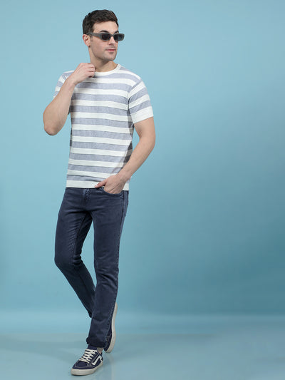 Grey Horizontal Stripes T-Shirt-Men T-Shirts-Crimsoune Club