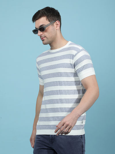 Grey Horizontal Stripes T-Shirt-Men T-Shirts-Crimsoune Club