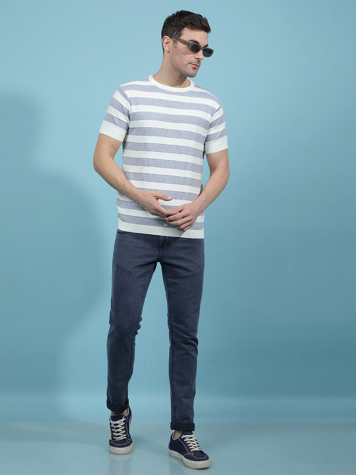 Grey Horizontal Stripes T-Shirt-Men T-Shirts-Crimsoune Club