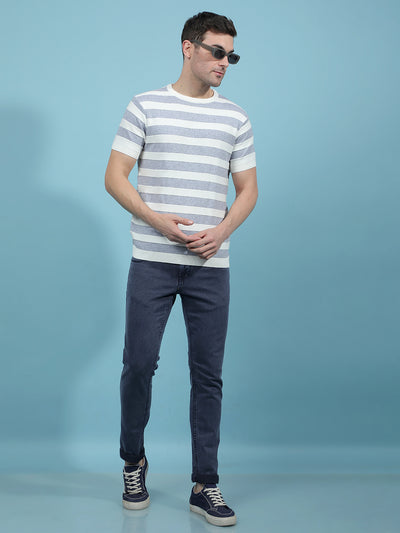 Grey Horizontal Stripes T-Shirt-Men T-Shirts-Crimsoune Club