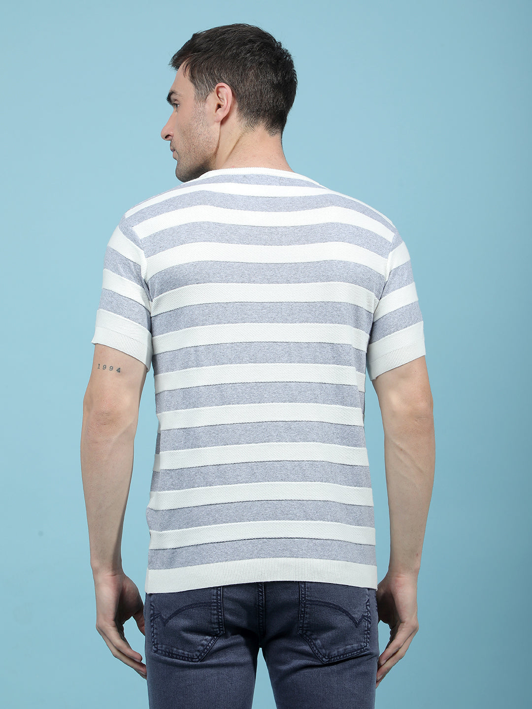 Grey Horizontal Stripes T-Shirt-Men T-Shirts-Crimsoune Club