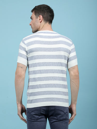 Grey Horizontal Stripes T-Shirt-Men T-Shirts-Crimsoune Club