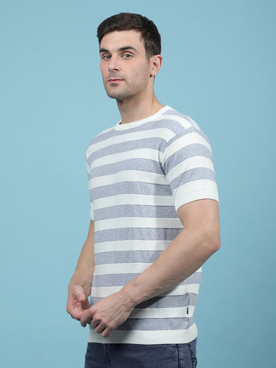 Grey Horizontal Stripes T-Shirt-Men T-Shirts-Crimsoune Club