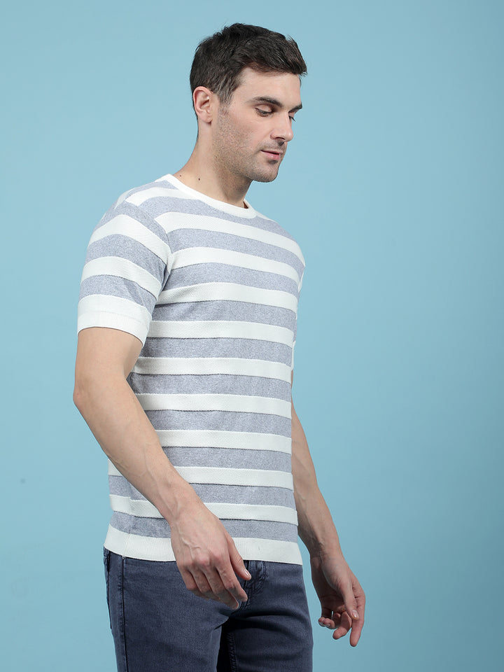 Grey Horizontal Stripes T-Shirt-Men T-Shirts-Crimsoune Club