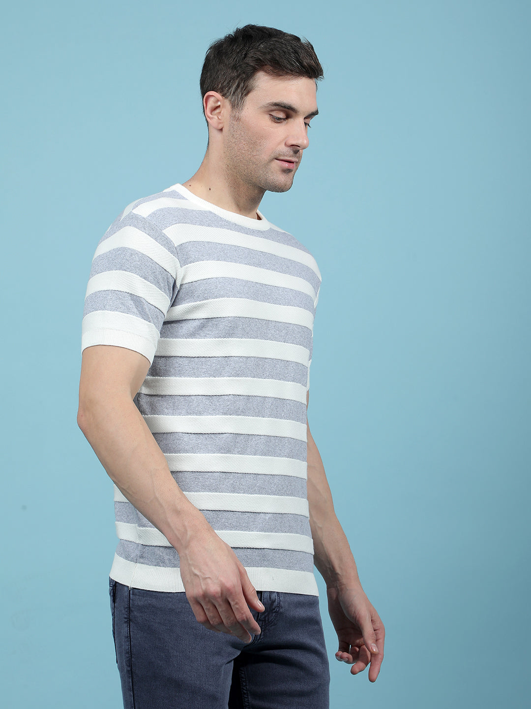 Grey Horizontal Stripes T-Shirt-Men T-Shirts-Crimsoune Club