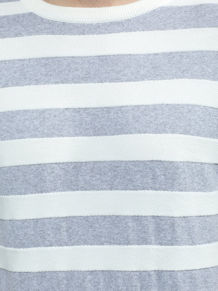 Grey Horizontal Stripes T-Shirt-Men T-Shirts-Crimsoune Club