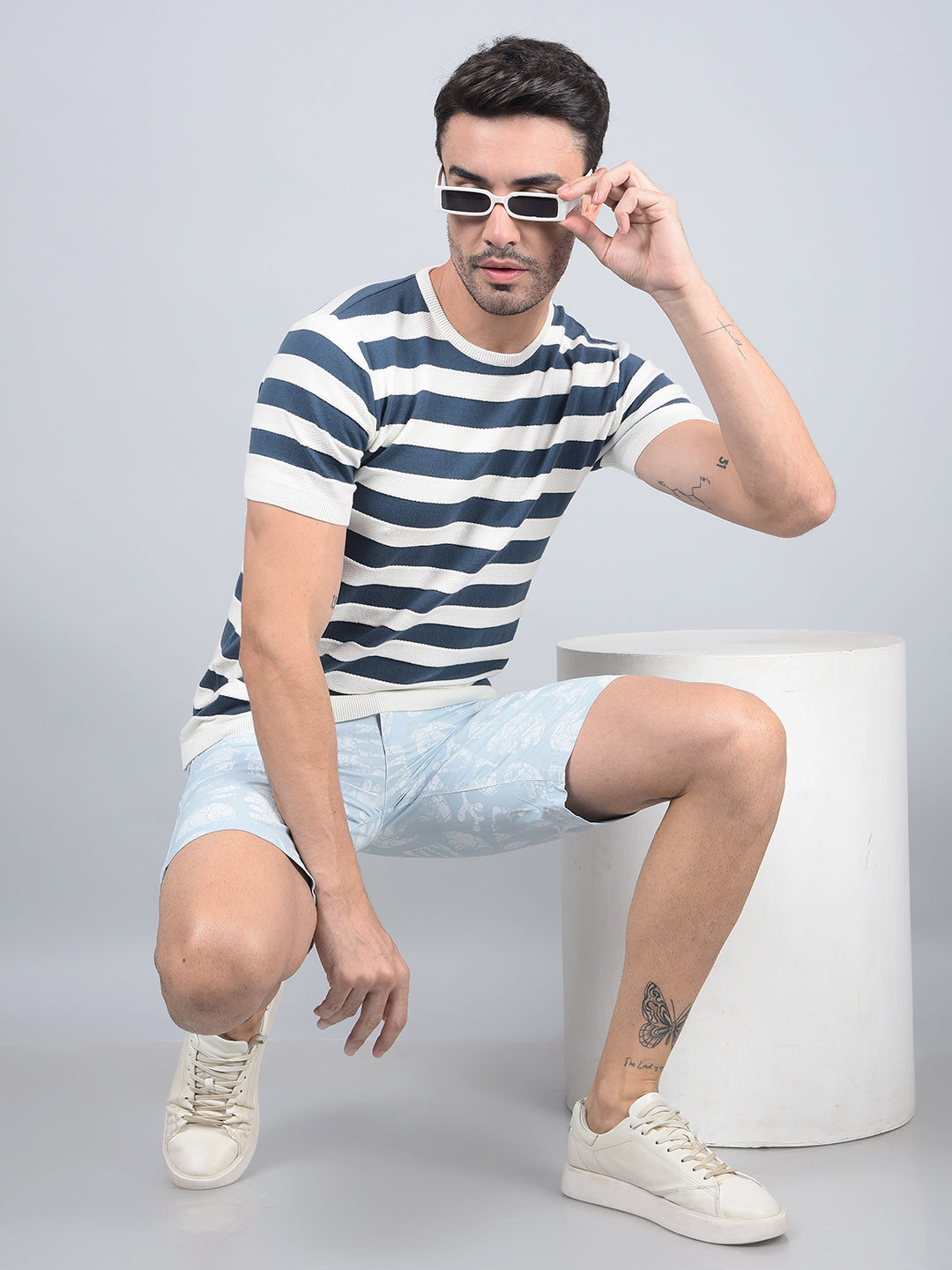 Blue Horizontal Stripes T-Shirt-Men T-Shirts-Crimsoune Club