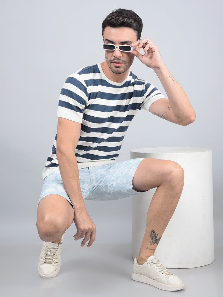 Blue Horizontal Stripes T-Shirt-Men T-Shirts-Crimsoune Club