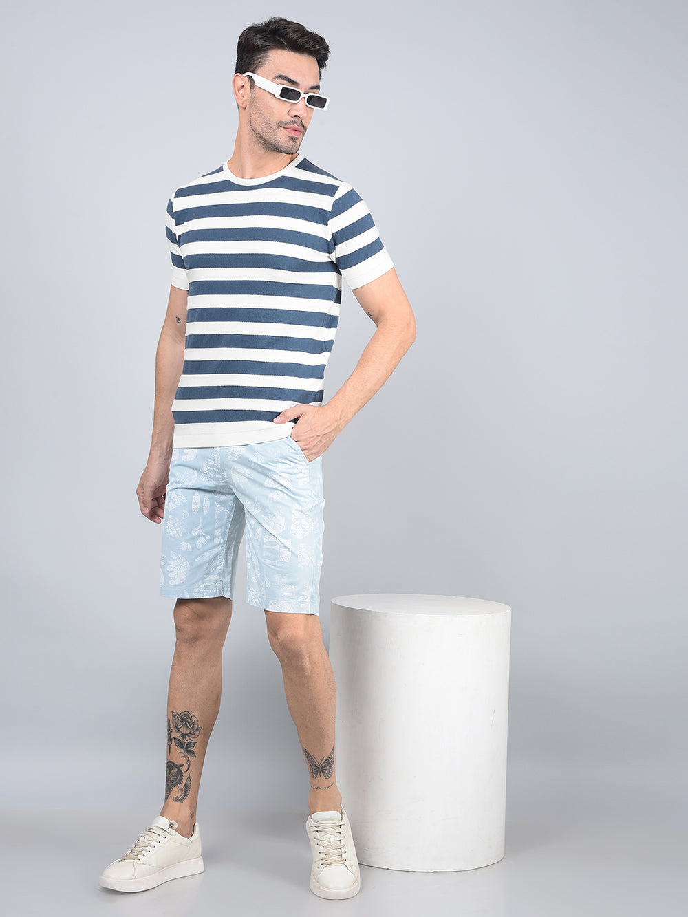 Blue Horizontal Stripes T-Shirt-Men T-Shirts-Crimsoune Club