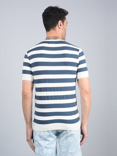Blue Horizontal Stripes T-Shirt-Men T-Shirts-Crimsoune Club