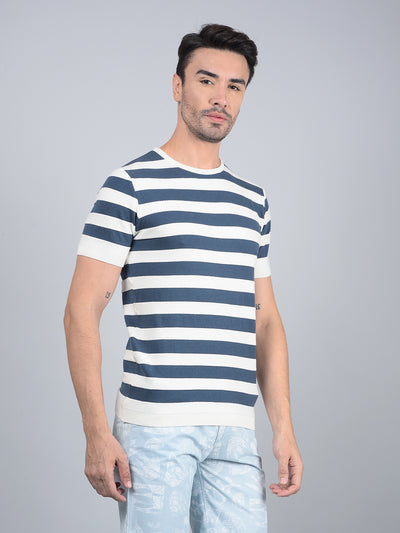 Blue Horizontal Stripes T-Shirt-Men T-Shirts-Crimsoune Club