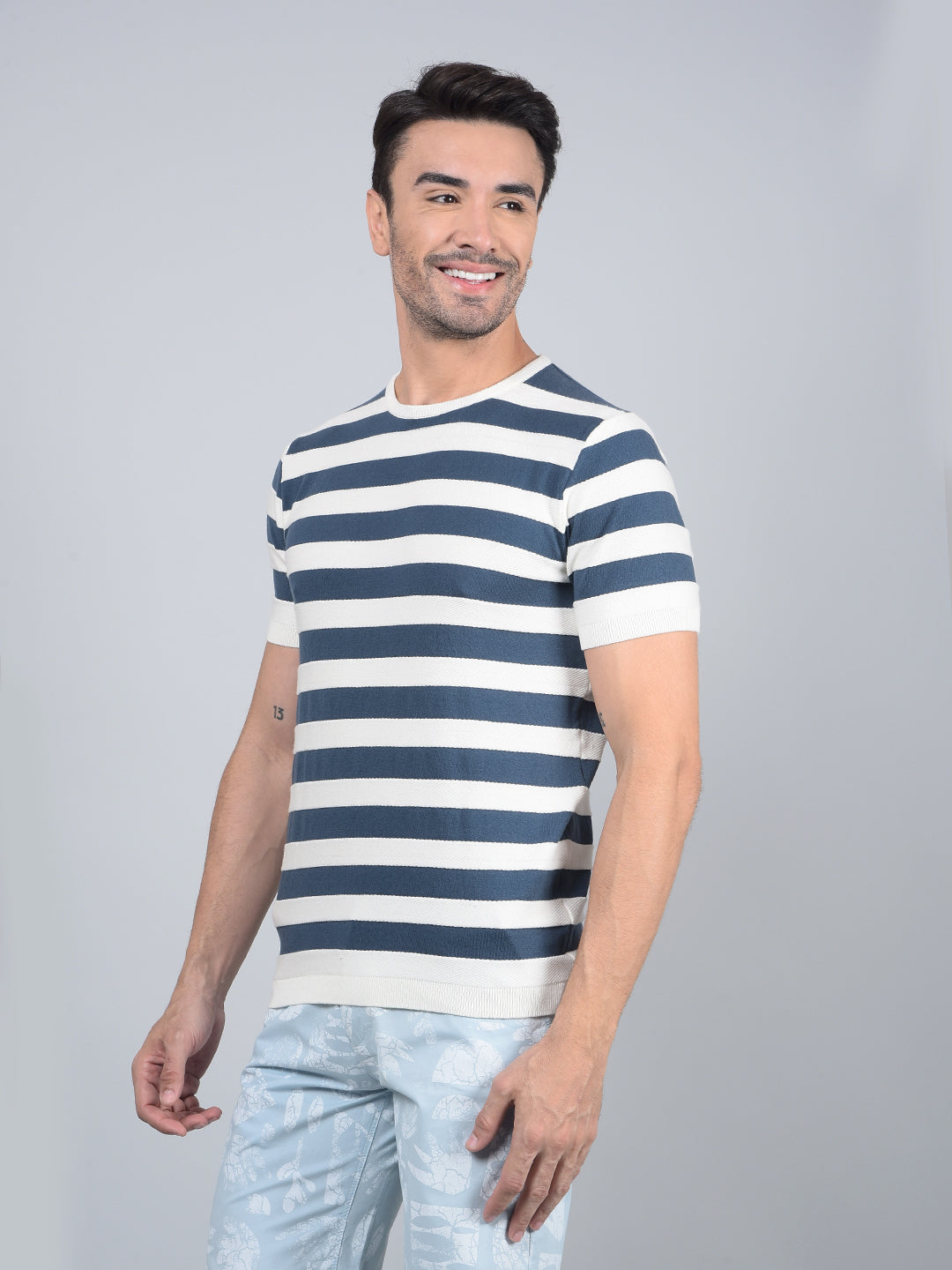 Blue Horizontal Stripes T-Shirt-Men T-Shirts-Crimsoune Club