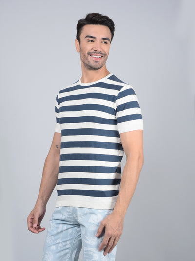 Blue Horizontal Stripes T-Shirt-Men T-Shirts-Crimsoune Club