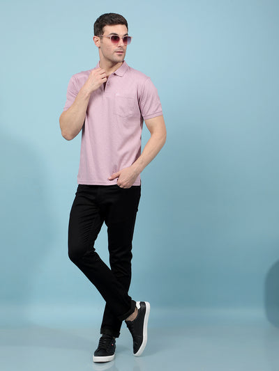 Purple Printed 100% Cotton Polo-Neck T-Shirt-Men T-Shirts-Crimsoune Club