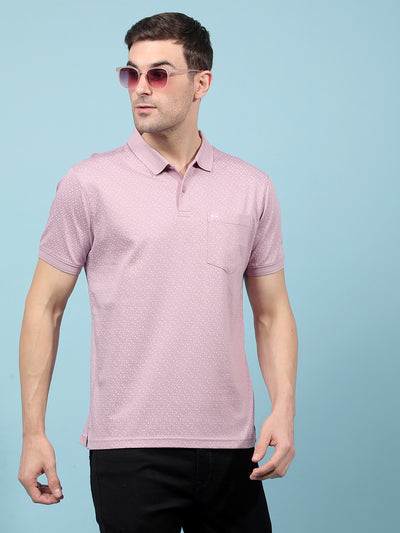 Purple Printed 100% Cotton Polo-Neck T-Shirt-Men T-Shirts-Crimsoune Club