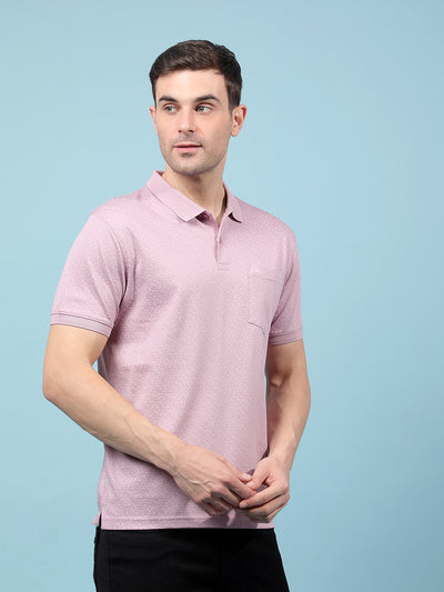 Purple Printed 100% Cotton Polo-Neck T-Shirt-Men T-Shirts-Crimsoune Club