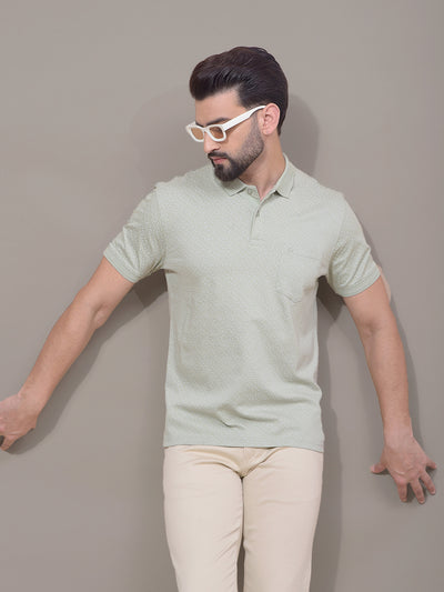 Green Polka-Dots 100% Cotton Polo Neck T-Shirt-Men T-Shirts-Crimsoune Club