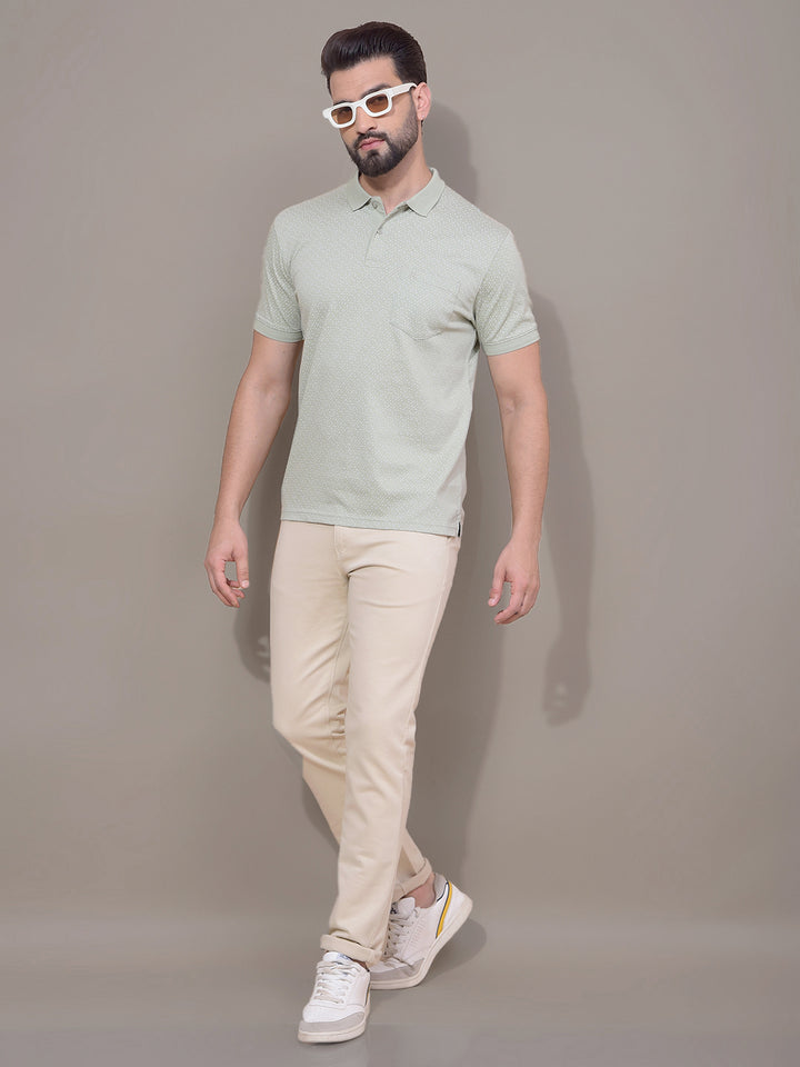 Green Polka-Dots 100% Cotton Polo Neck T-Shirt-Men T-Shirts-Crimsoune Club