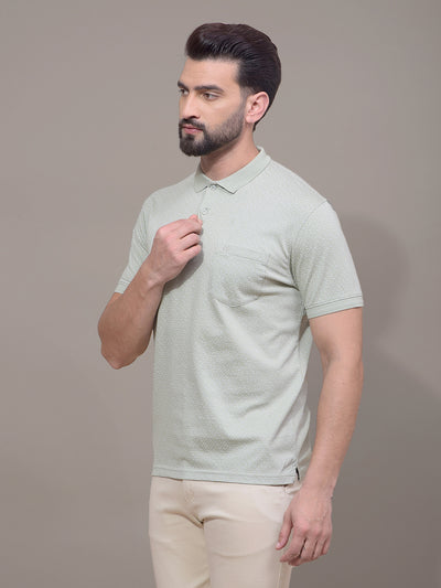 Green Polka-Dots 100% Cotton Polo Neck T-Shirt-Men T-Shirts-Crimsoune Club