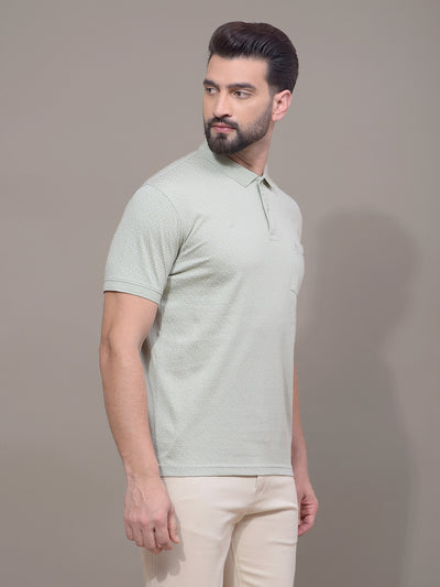 Green Polka-Dots 100% Cotton Polo Neck T-Shirt-Men T-Shirts-Crimsoune Club