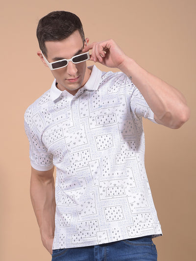 Blue Printed 100% Cotton Polo Neck T-Shirt-Men T-Shirts-Crimsoune Club