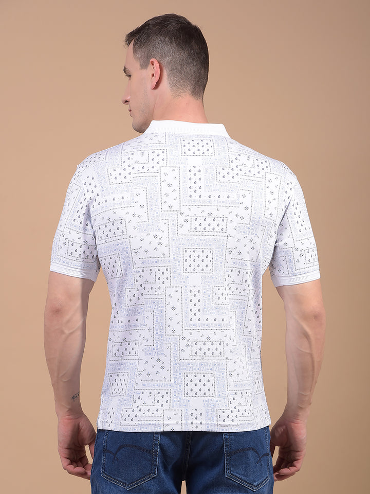 Blue Printed 100% Cotton Polo Neck T-Shirt-Men T-Shirts-Crimsoune Club