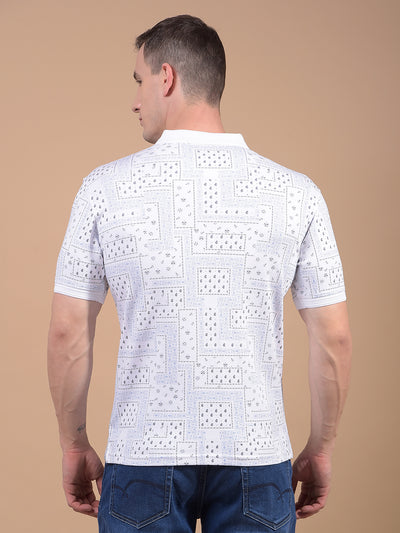 Blue Printed 100% Cotton Polo Neck T-Shirt-Men T-Shirts-Crimsoune Club